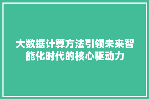 大数据计算方法引领未来智能化时代的核心驱动力