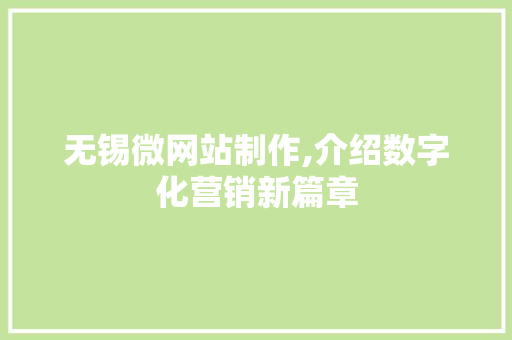 无锡微网站制作,介绍数字化营销新篇章 无锡微网站制作,介绍数字化营销新篇章 Web前端