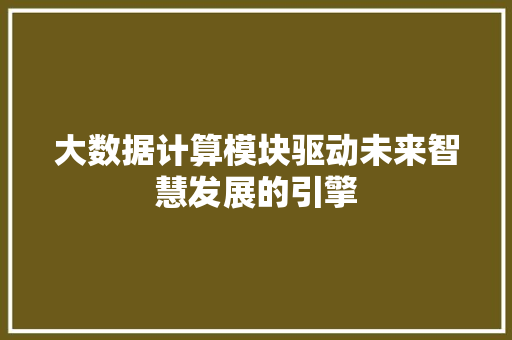 大数据计算模块驱动未来智慧发展的引擎