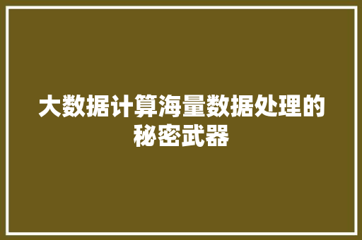 大数据计算海量数据处理的秘密武器