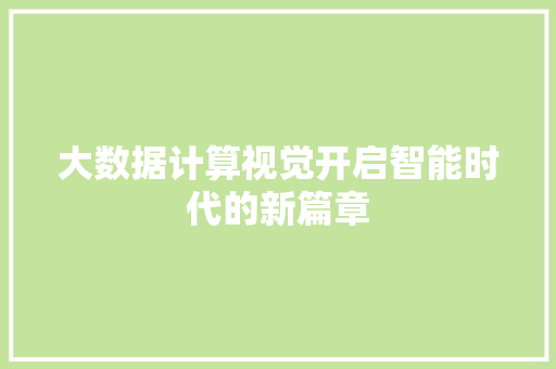 大数据计算视觉开启智能时代的新篇章