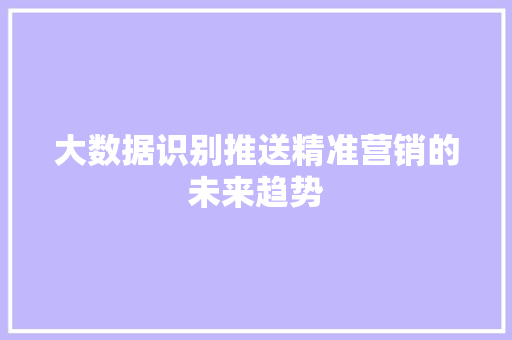 大数据识别推送精准营销的未来趋势