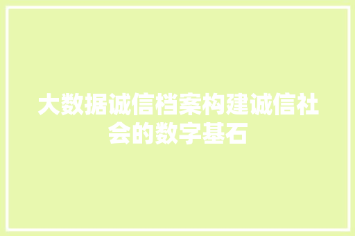 大数据诚信档案构建诚信社会的数字基石