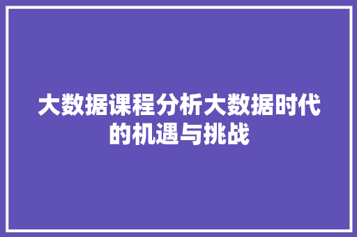 大数据课程分析大数据时代的机遇与挑战