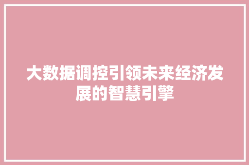 大数据调控引领未来经济发展的智慧引擎