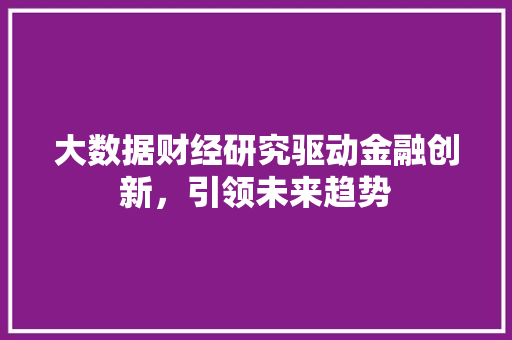 大数据财经研究驱动金融创新，引领未来趋势