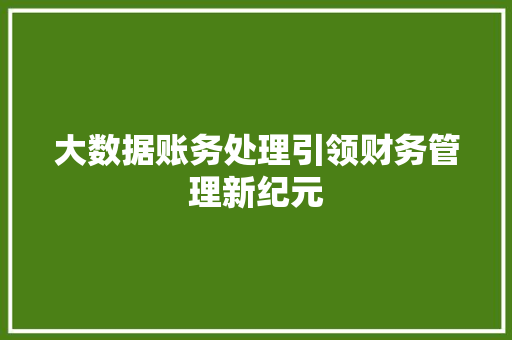 大数据账务处理引领财务管理新纪元 服务器/数据库