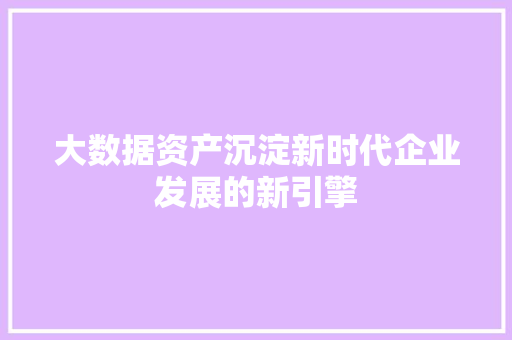 大数据资产沉淀新时代企业发展的新引擎
