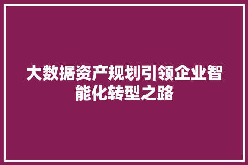 大数据资产规划引领企业智能化转型之路