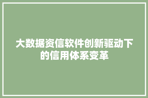大数据资信软件创新驱动下的信用体系变革