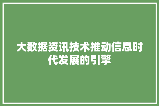 大数据资讯技术推动信息时代发展的引擎 大数据资讯技术推动信息时代发展的引擎