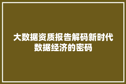 大数据资质报告解码新时代数据经济的密码