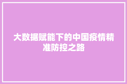 大数据赋能下的中国疫情精准防控之路