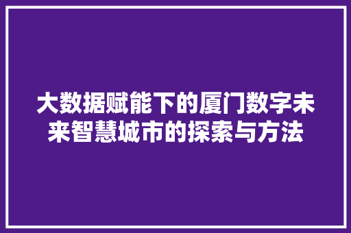 大数据赋能下的厦门数字未来智慧城市的探索与方法