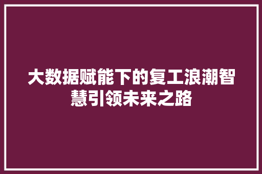 大数据赋能下的复工浪潮智慧引领未来之路