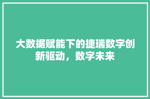大数据赋能下的捷瑞数字创新驱动，数字未来