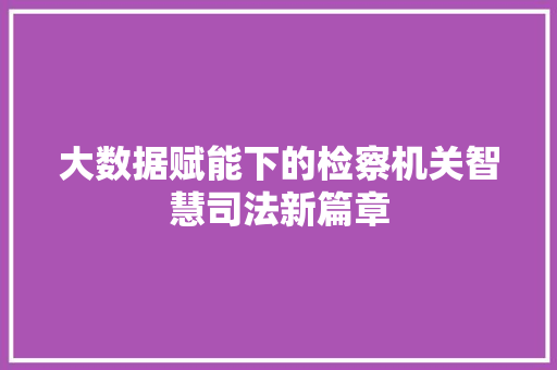 大数据赋能下的检察机关智慧司法新篇章