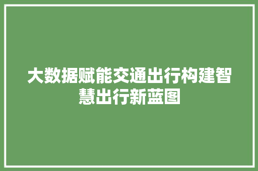 大数据赋能交通出行构建智慧出行新蓝图