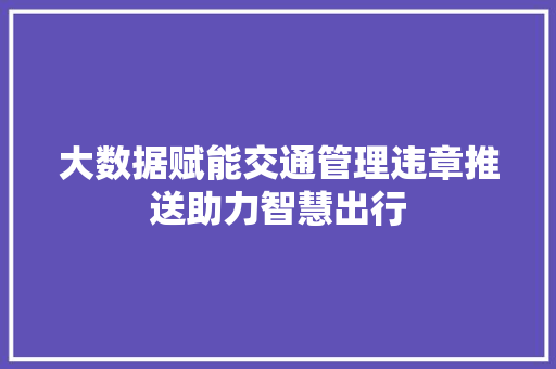 大数据赋能交通管理违章推送助力智慧出行