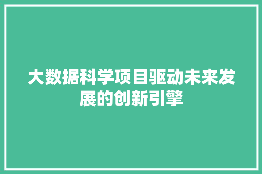 大数据科学项目驱动未来发展的创新引擎