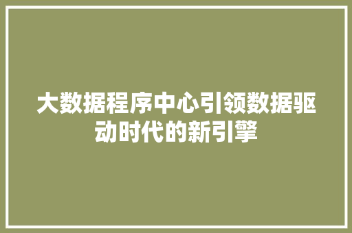 大数据程序中心引领数据驱动时代的新引擎