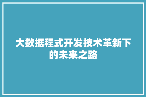 大数据程式开发技术革新下的未来之路