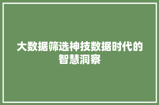 大数据筛选神技数据时代的智慧洞察