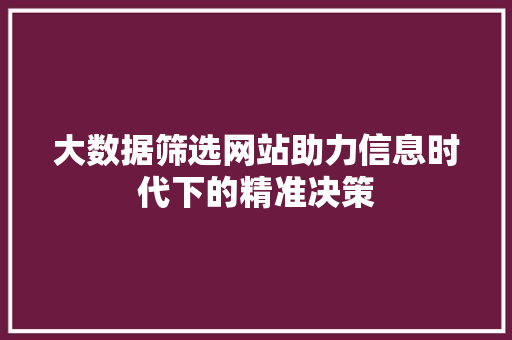 大数据筛选网站助力信息时代下的精准决策
