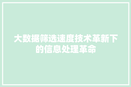 大数据筛选速度技术革新下的信息处理革命 WordPress教程