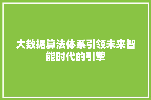 大数据算法体系引领未来智能时代的引擎