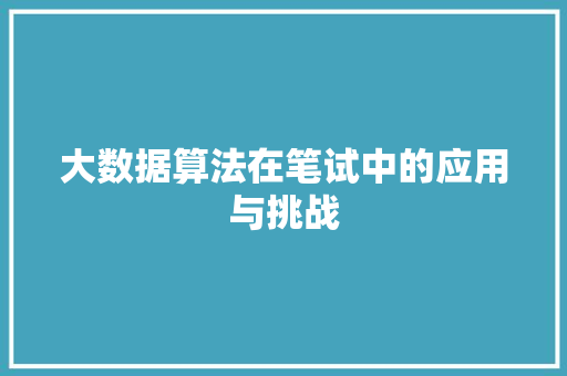 大数据算法在笔试中的应用与挑战
