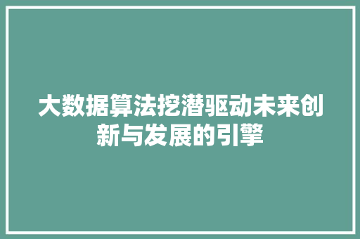 大数据算法挖潜驱动未来创新与发展的引擎
