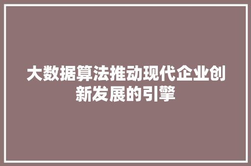 大数据算法推动现代企业创新发展的引擎