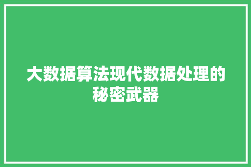 大数据算法现代数据处理的秘密武器