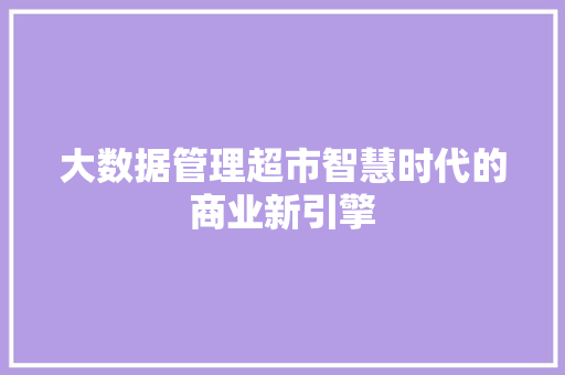 大数据管理超市智慧时代的商业新引擎