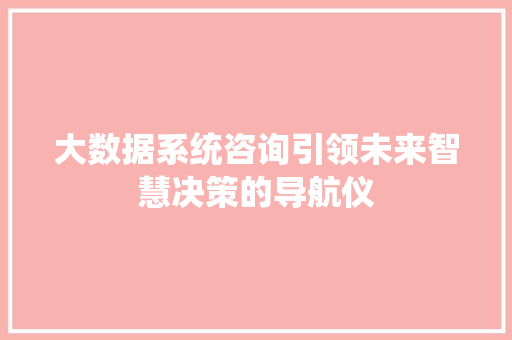 大数据系统咨询引领未来智慧决策的导航仪