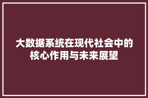 大数据系统在现代社会中的核心作用与未来展望