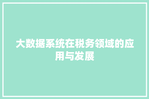 大数据系统在税务领域的应用与发展