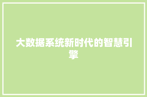 大数据系统新时代的智慧引擎