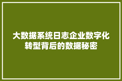 大数据系统日志企业数字化转型背后的数据秘密