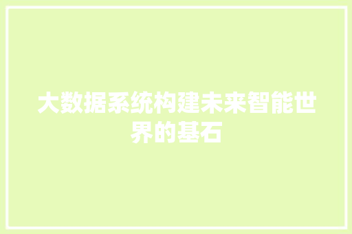 大数据系统构建未来智能世界的基石