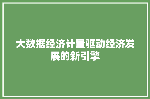 大数据经济计量驱动经济发展的新引擎