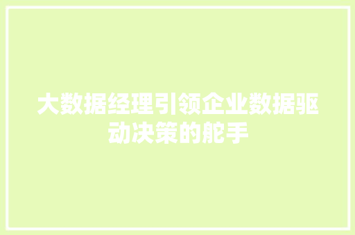 大数据经理引领企业数据驱动决策的舵手