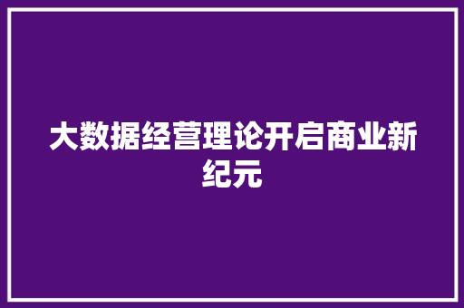 大数据经营理论开启商业新纪元