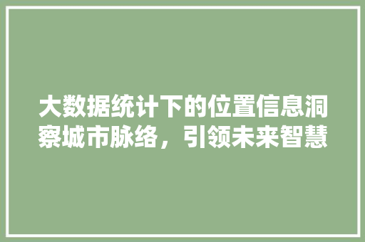大数据统计下的位置信息洞察城市脉络，引领未来智慧生活
