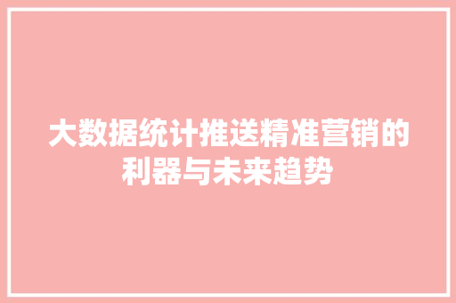 大数据统计推送精准营销的利器与未来趋势