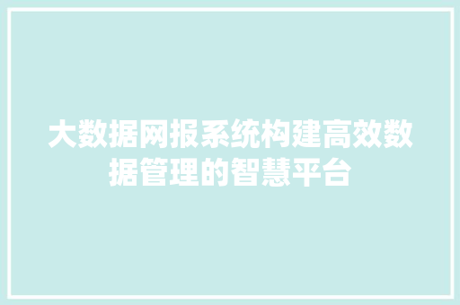 大数据网报系统构建高效数据管理的智慧平台