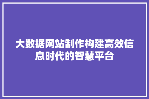 大数据网站制作构建高效信息时代的智慧平台
