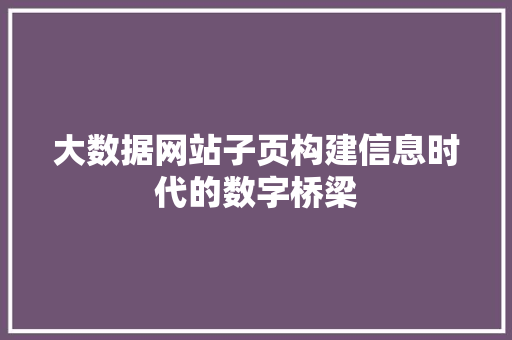 大数据网站子页构建信息时代的数字桥梁