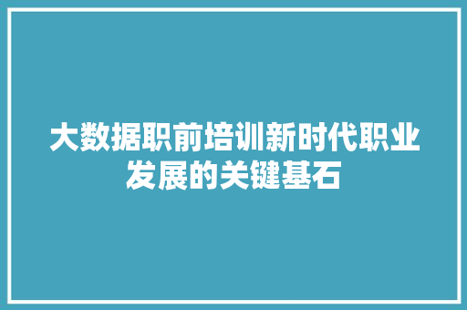 大数据职前培训新时代职业发展的关键基石